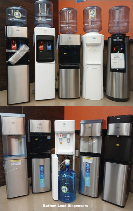 water dispensers arranged in two rows